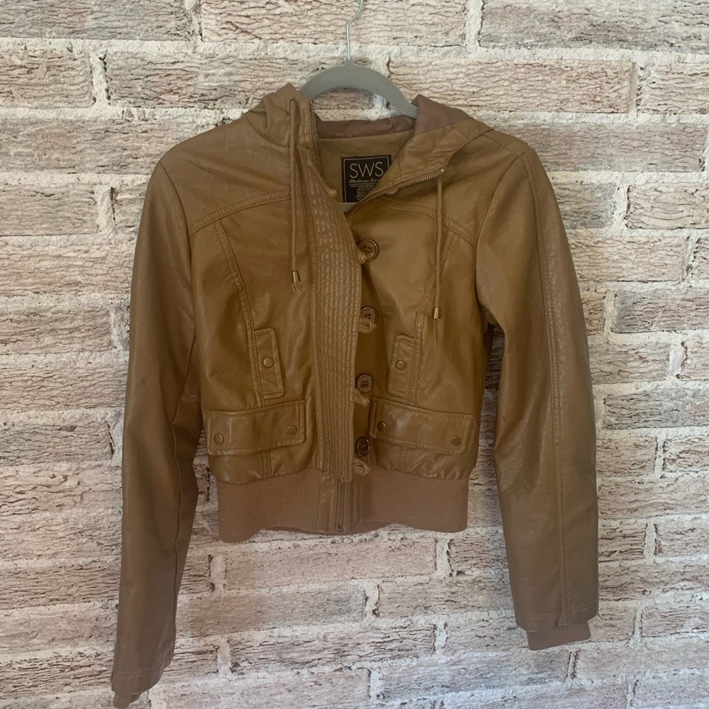 Brown faux leather jacket streetwear society